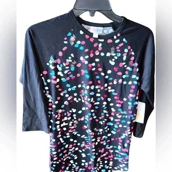 Lularoe Black XXS baseball style Randy T-shirt. NWT . 3/4 sleeve - Picture 1 of 7